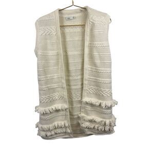 VINCE Cream Sweater Vest Tassels Cable Knit 100% Cotton Size‎ Small